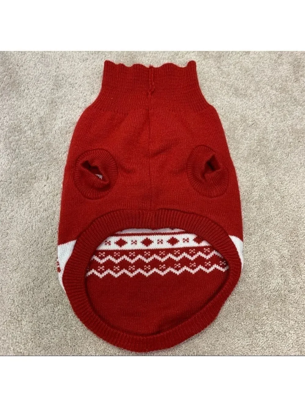 Small breed dog red white snowflake knit turtleneck sweater size large